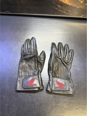 Vintage Honda Black Leather Motorcycle Riding Gloves Small Red Wing Size Small